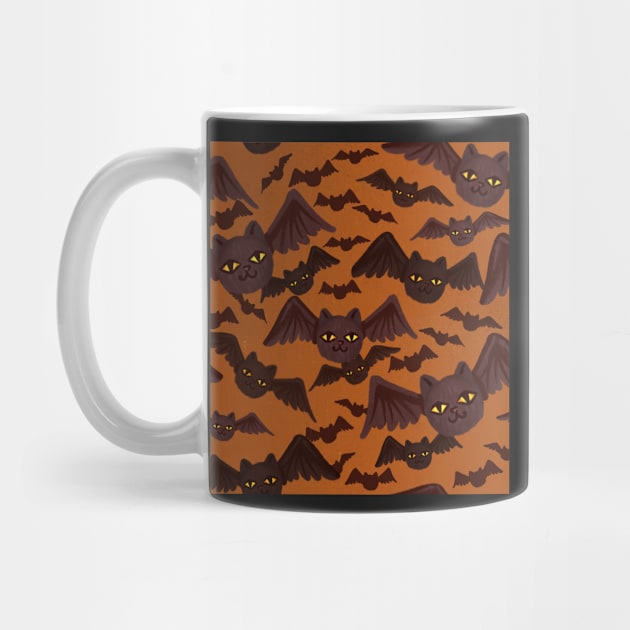 spooky halloween pattern with lots of cat-bats orange by ArtInPi